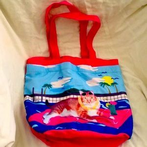 Seaborg Hawaiian Cat Canvas Tote - Multi-Pocket, Heavy Duty